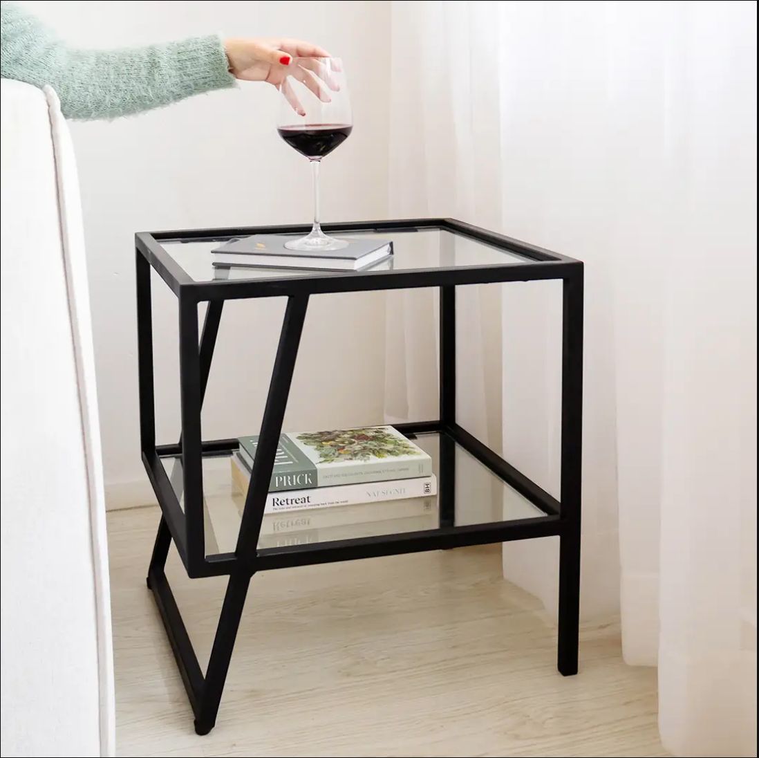 Amelia Steel and Glass Side Table 
